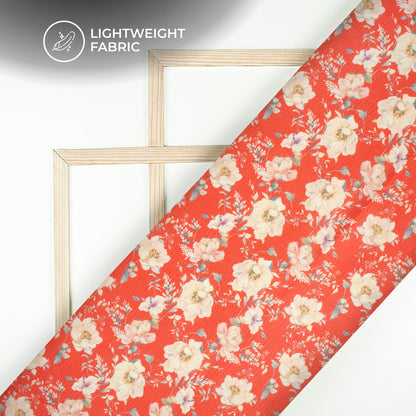 Rose Red Floral Digital Print Kota Doria Fabric