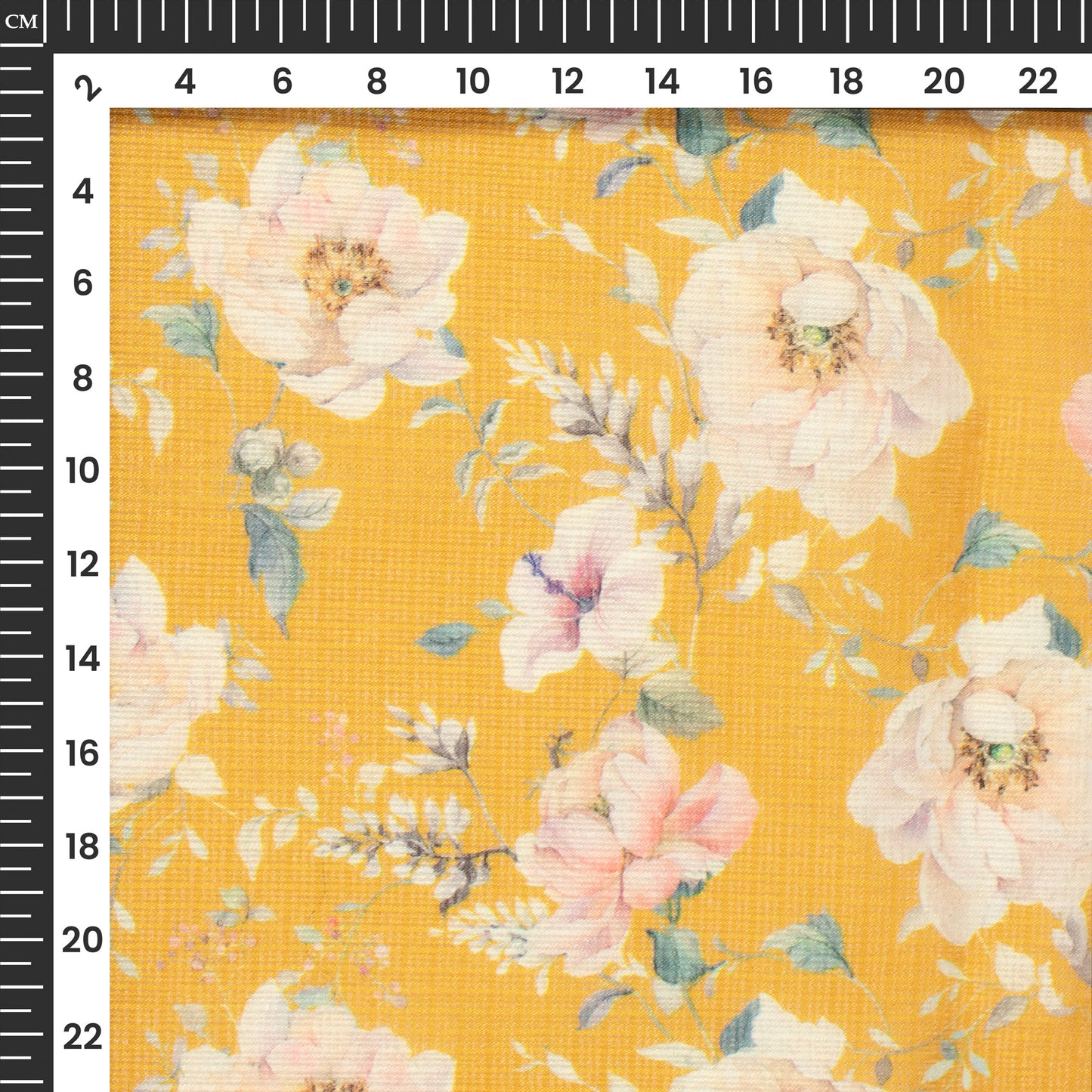Amber Yellow Floral Digital Print Kota Doria Fabric