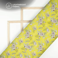Lemon Yellow Floral Digital Print Organza Satin Fabric