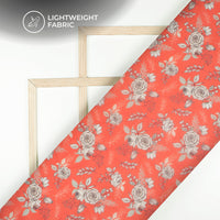 Carmine Red Floral Digital Print Organza Satin Fabric