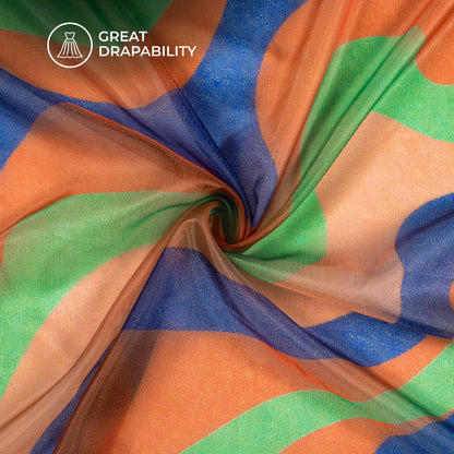 Multi-Color Leheriya Digital Print Organza Satin Fabric