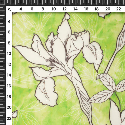 Shamrock Green Floral Digital Print Organza Satin Fabric