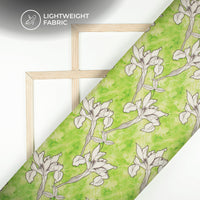 Shamrock Green Floral Digital Print Organza Satin Fabric