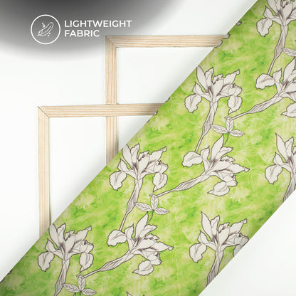 Shamrock Green Floral Digital Print Organza Satin Fabric