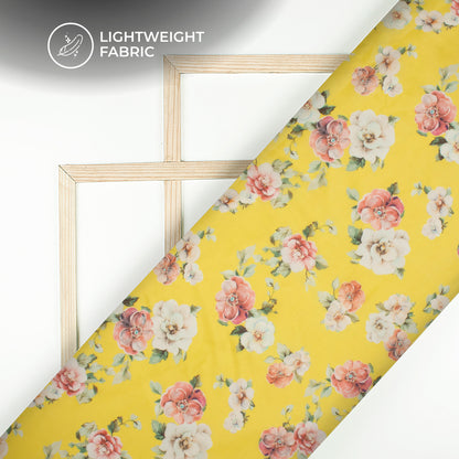 Butter Yellow Floral Digital Print Organza Satin Fabric