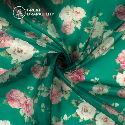 Castleton Green Floral Digital Print Organza Satin Fabric