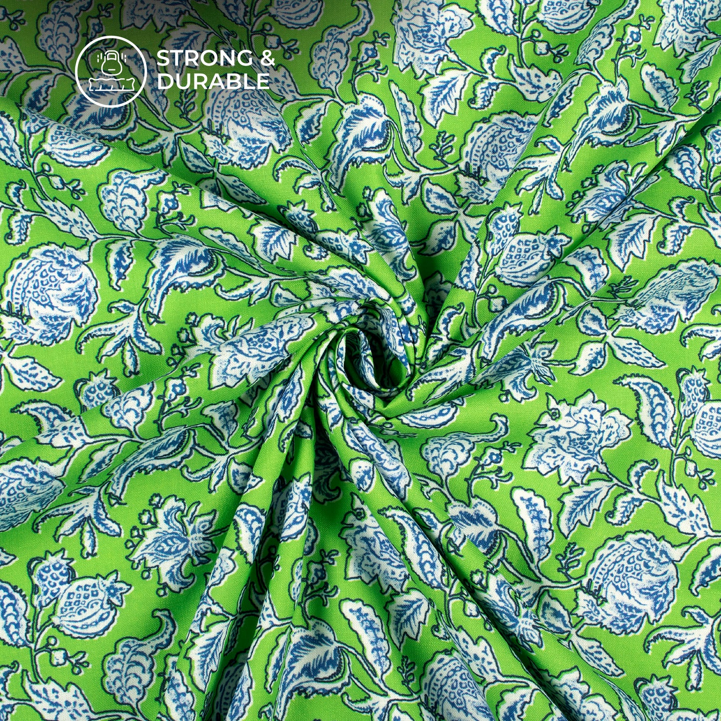 Chartreuse Green Floral Digital Print Linen Textured Fabric (Width 56 Inches)
