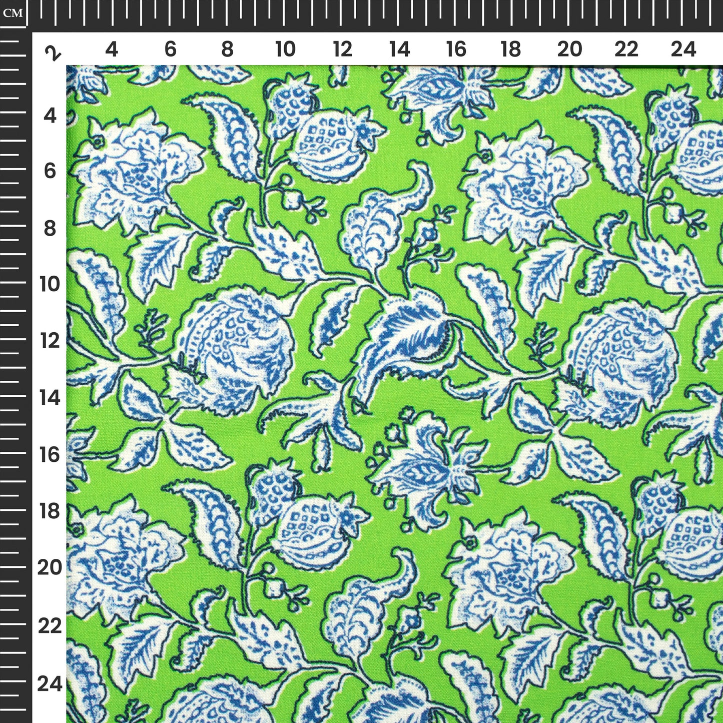 Chartreuse Green Floral Digital Print Linen Textured Fabric (Width 56 Inches)