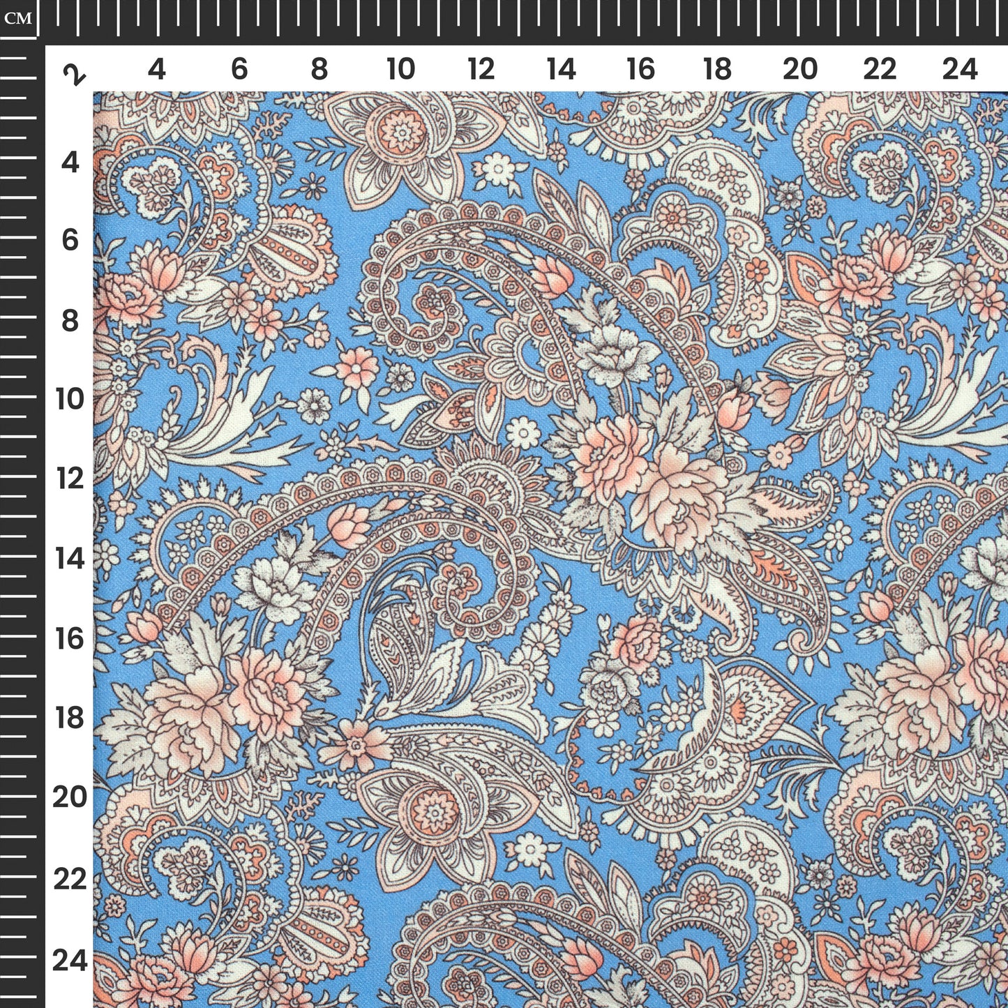 Baby Blue Floral Digital Print Linen Textured Fabric (Width 56 Inches)