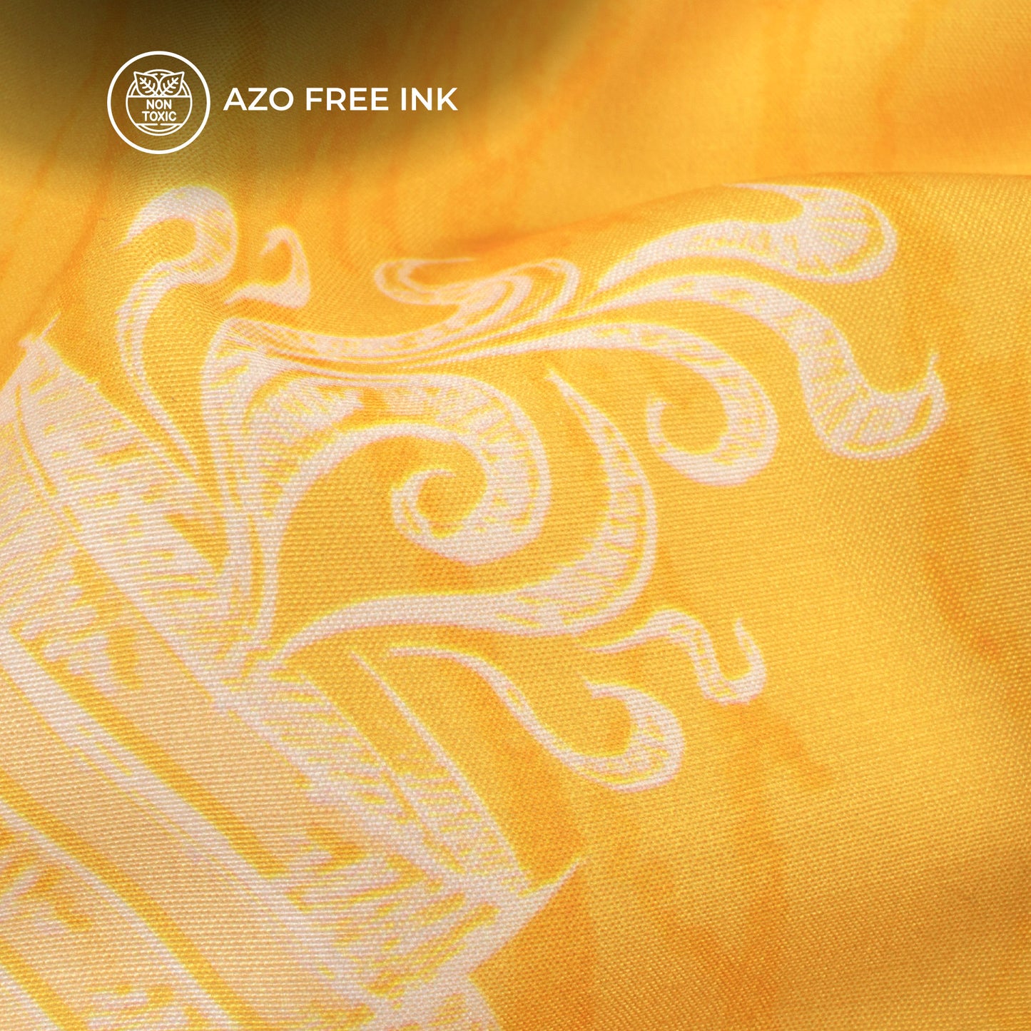 Yellow Quirky Pattern Digital Print Muslin Fabric