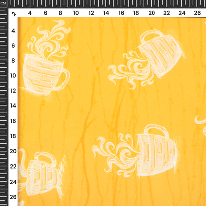 Yellow Quirky Pattern Digital Print Muslin Fabric