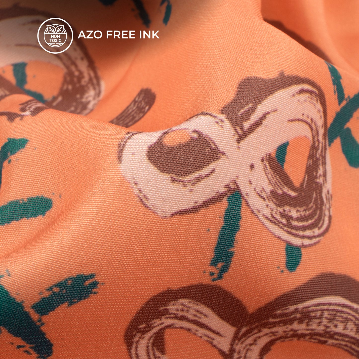 Dark Peach Quirky Pattern Digital Print Muslin Fabric