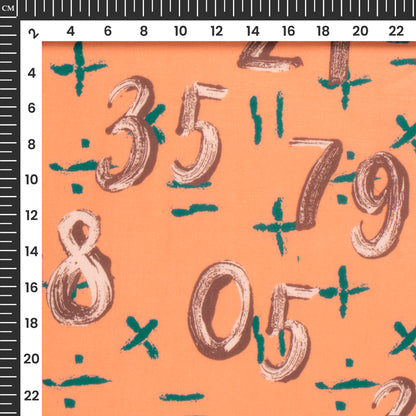 Dark Peach Quirky Pattern Digital Print Muslin Fabric