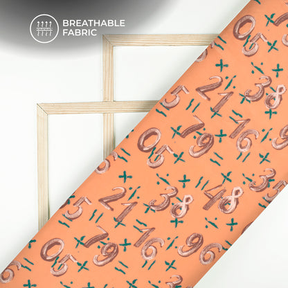 Dark Peach Quirky Pattern Digital Print Muslin Fabric