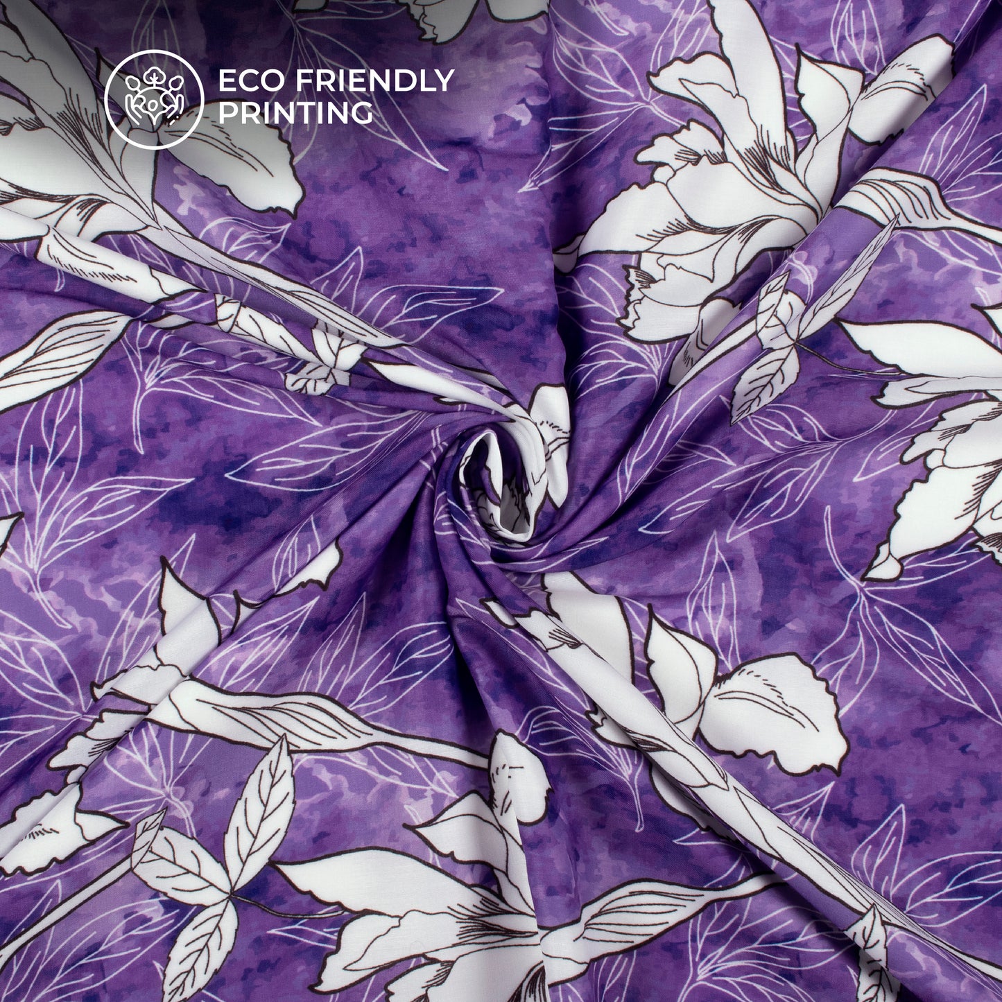 Purple Floral Pattern Digital Print Muslin Fabric