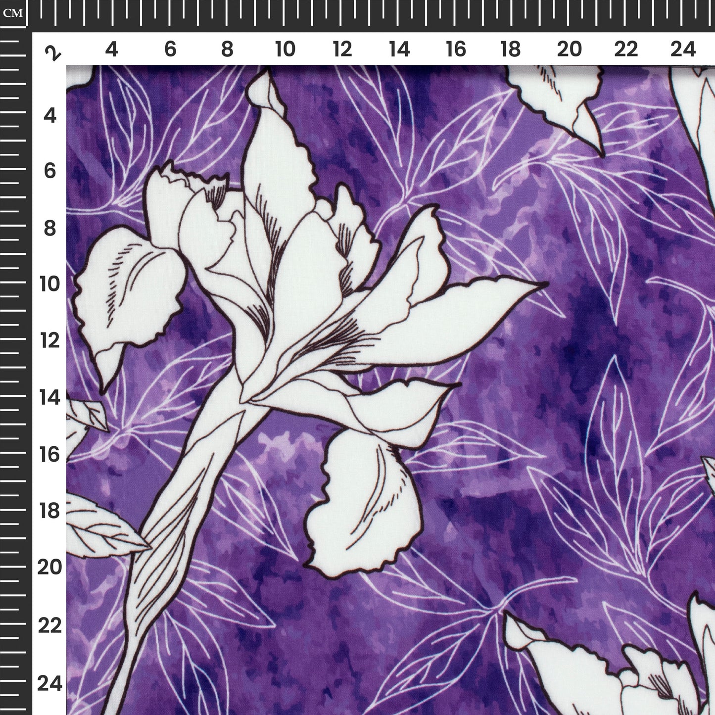 Purple Floral Pattern Digital Print Muslin Fabric