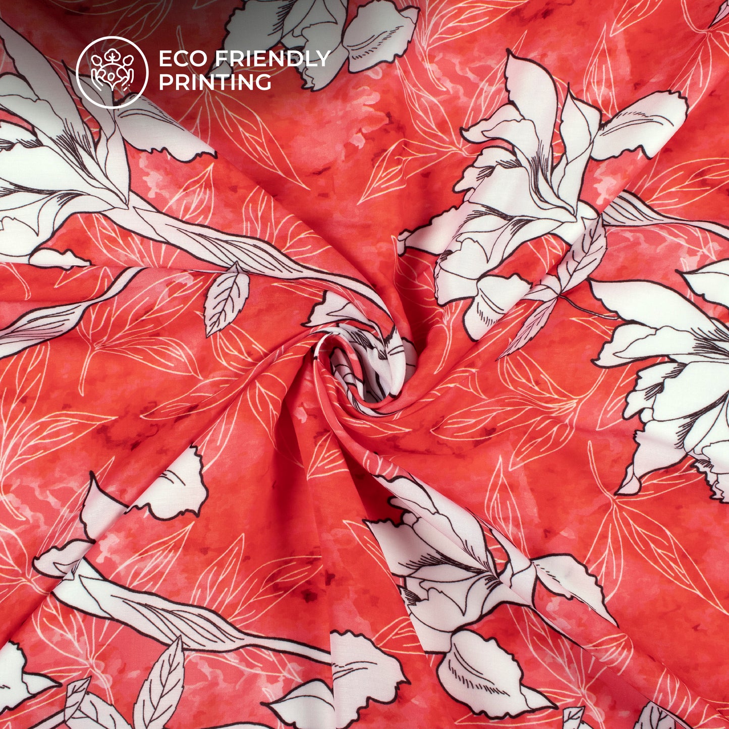 Scarlet Floral Pattern Digital Print Muslin Fabric