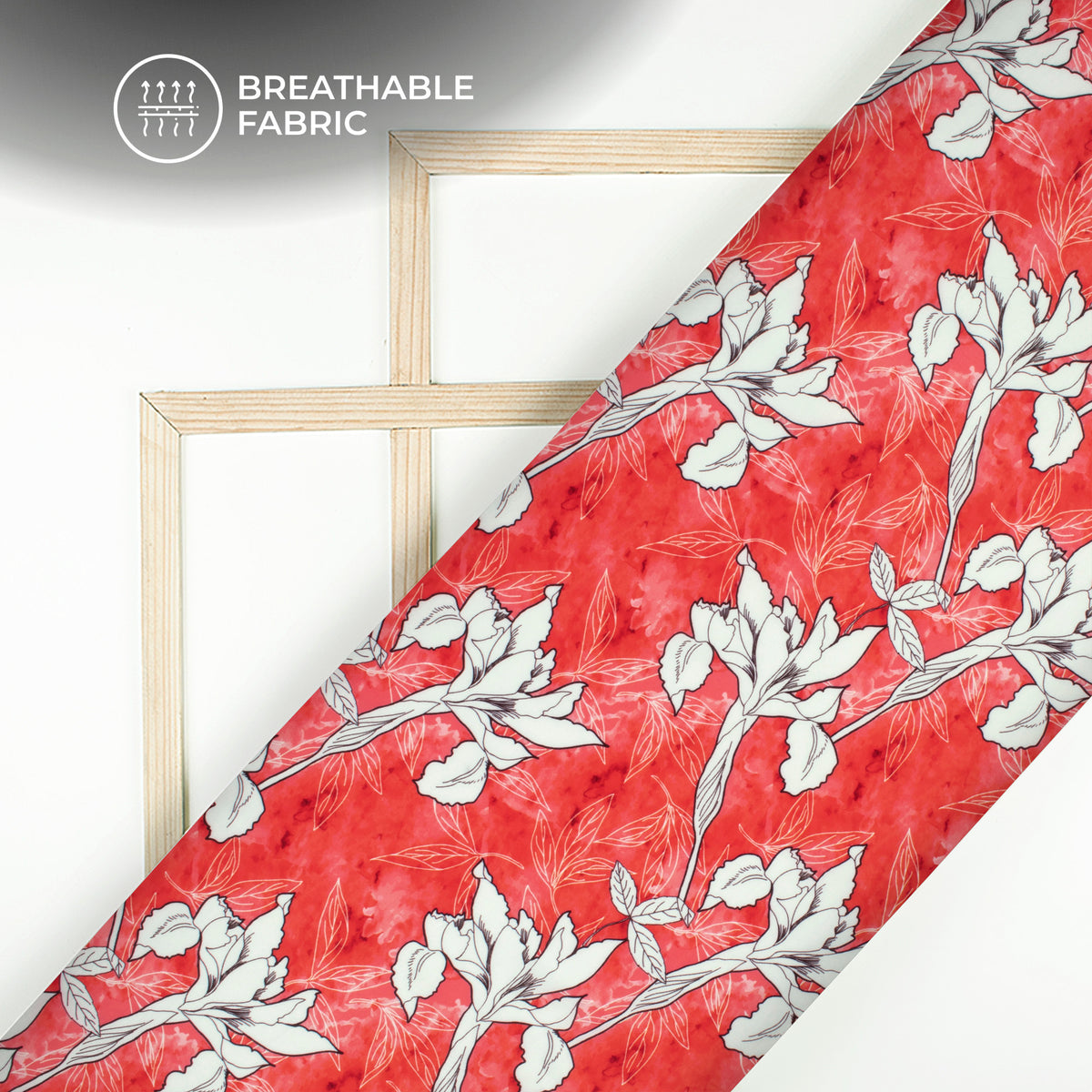 Scarlet Floral Pattern Digital Print Muslin Fabric