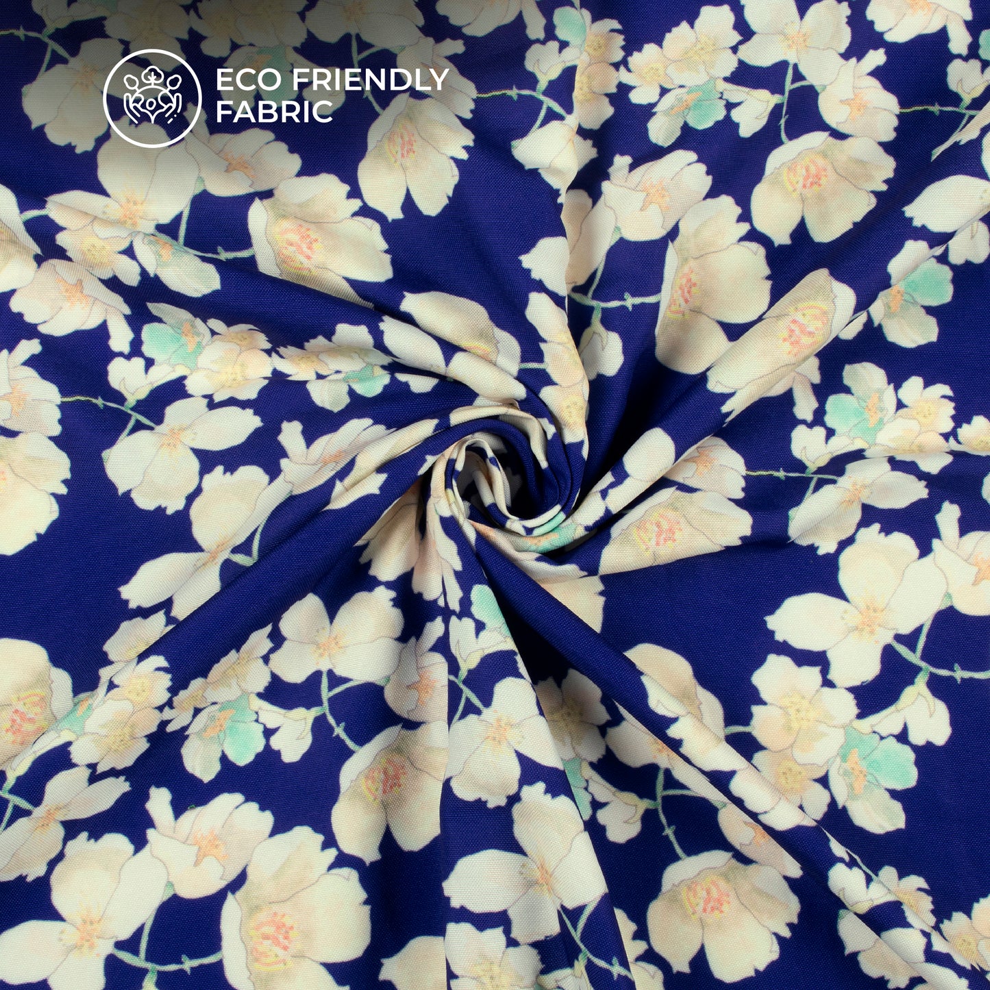 Royal Blue Floral Digital Print Rayon Fabric