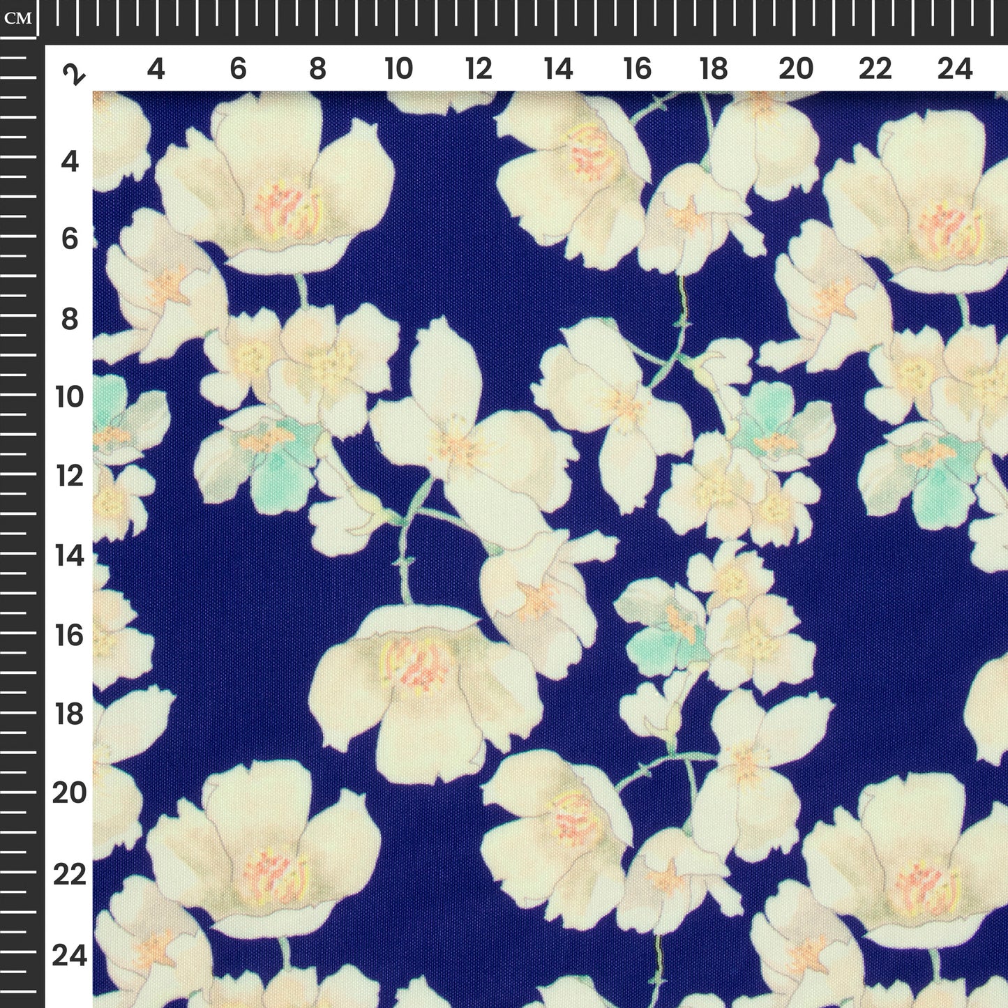 Royal Blue Floral Digital Print Rayon Fabric