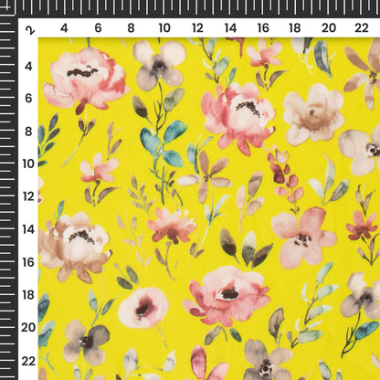 Chartreuse Yellow Floral Digital Print Rayon Fabric