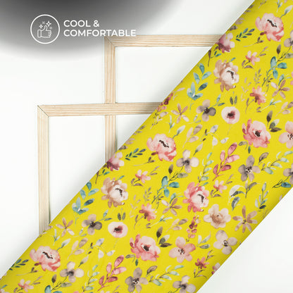 Chartreuse Yellow Floral Digital Print Rayon Fabric