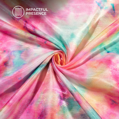 Pink Tye And Dye Pattern Digital Print Silk Satin Fabric