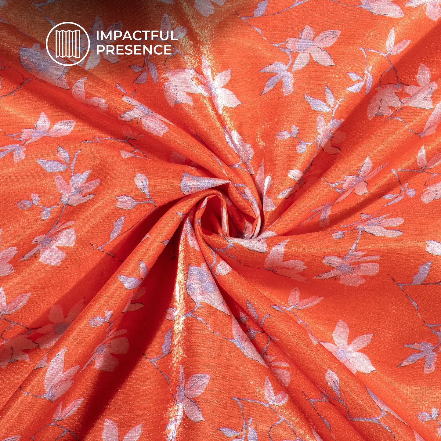 Orange Floral Pattern Digital Print Silk Satin Fabric