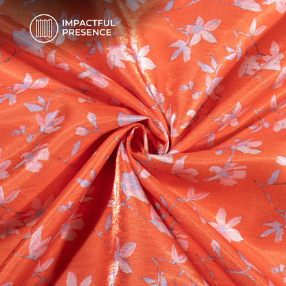 Orange Floral Pattern Digital Print Silk Satin Fabric