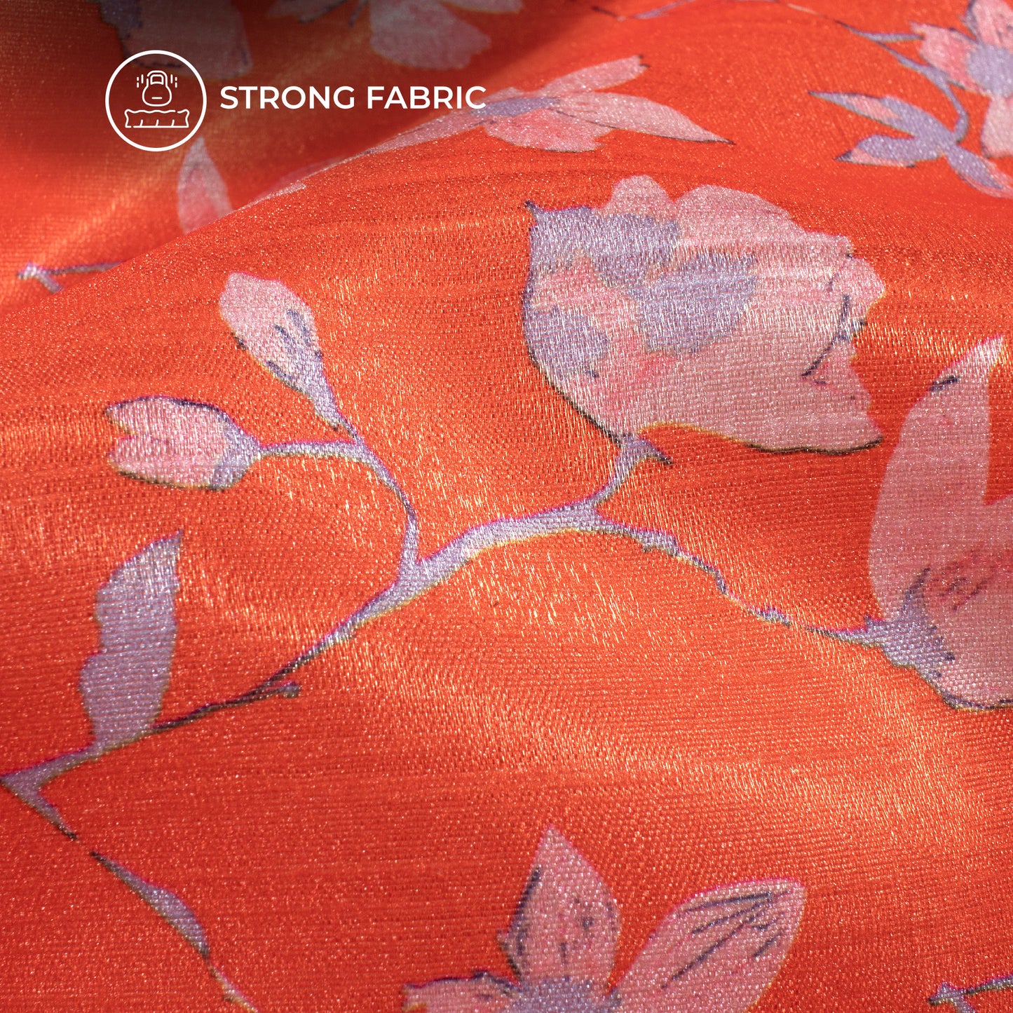 Orange Floral Pattern Digital Print Silk Satin Fabric