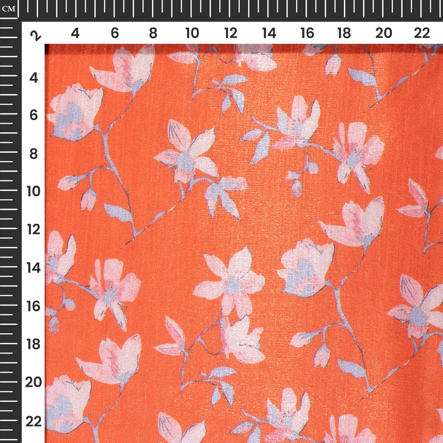 Orange Floral Pattern Digital Print Silk Satin Fabric