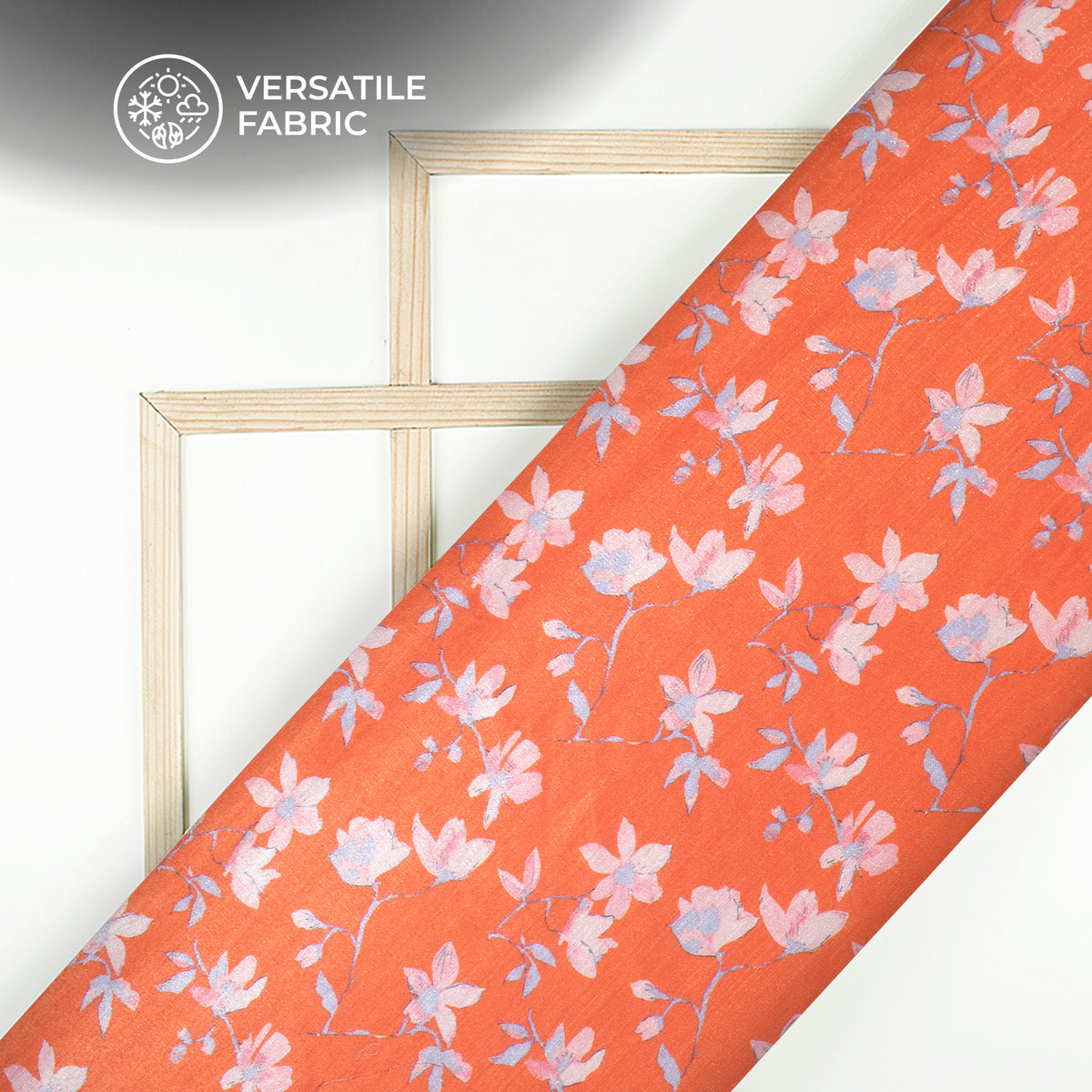 Orange Floral Pattern Digital Print Silk Satin Fabric