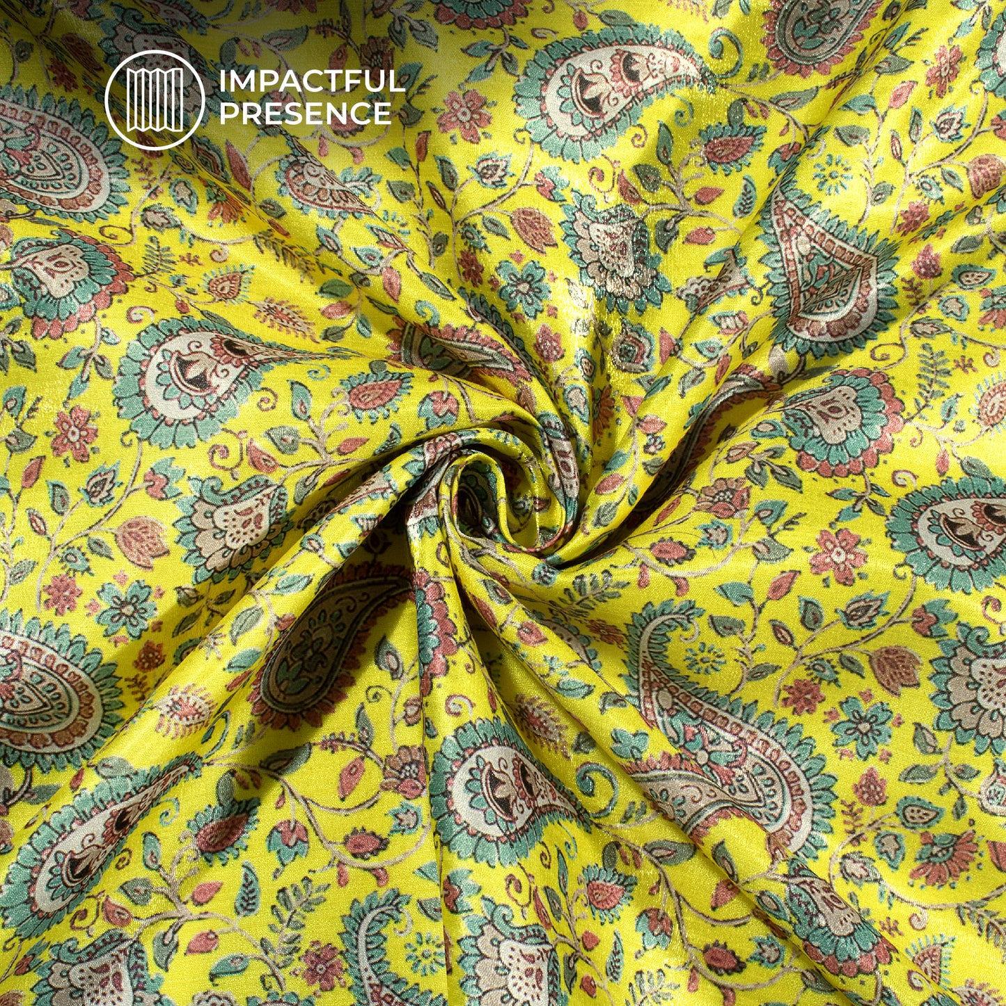 Lemon Yellow Floral Pattern Digital Print Silk Satin Fabric