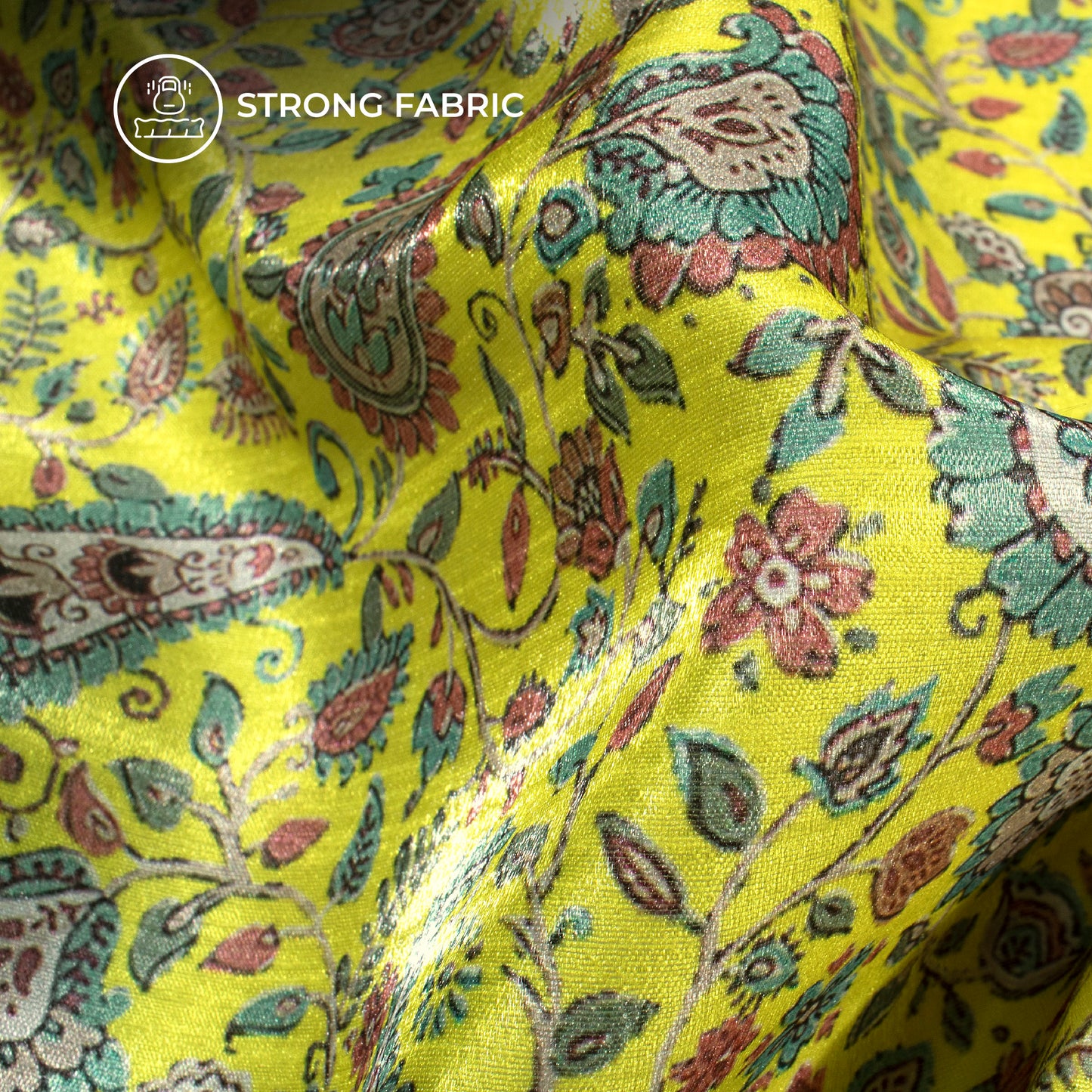 Lemon Yellow Floral Pattern Digital Print Silk Satin Fabric