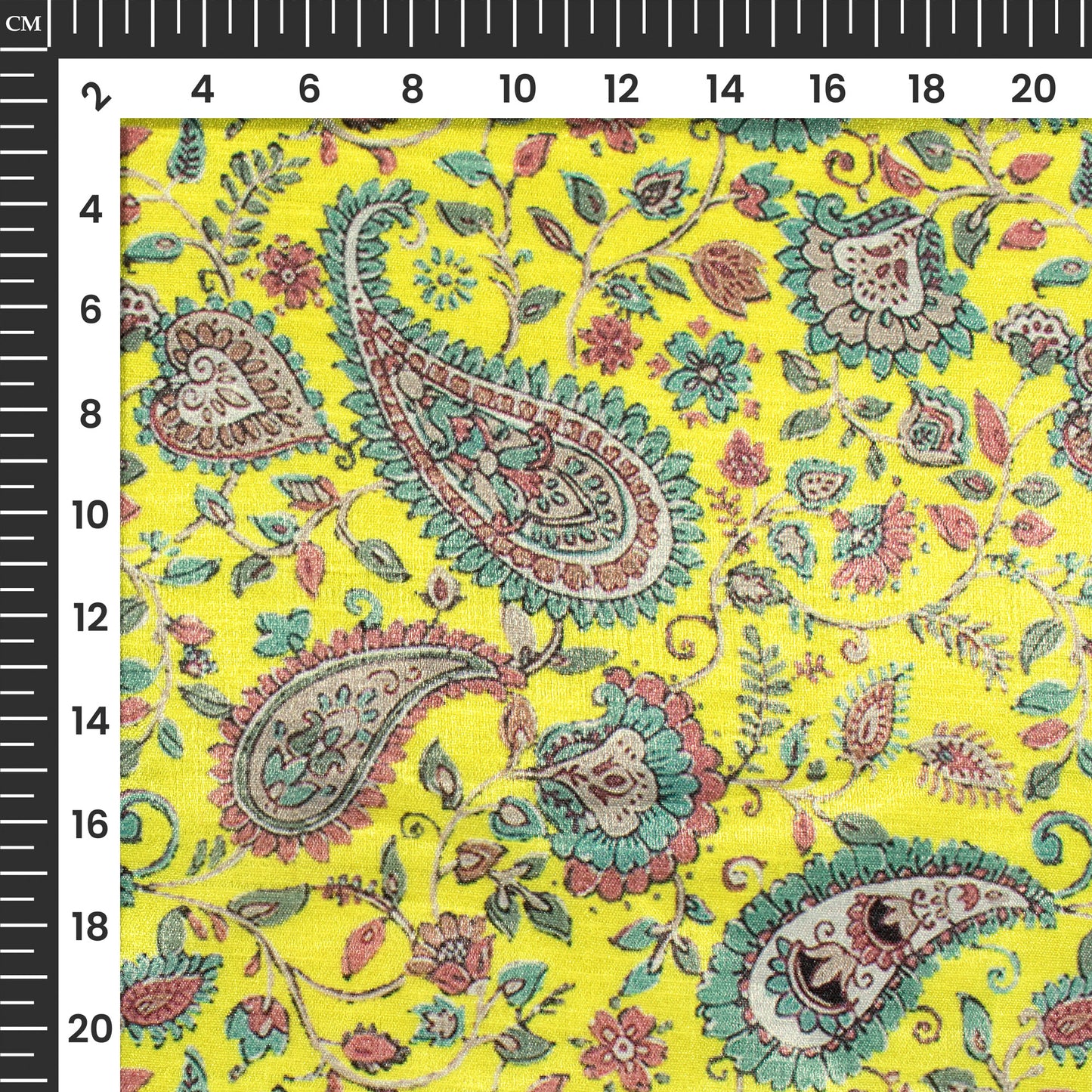 Lemon Yellow Floral Pattern Digital Print Silk Satin Fabric