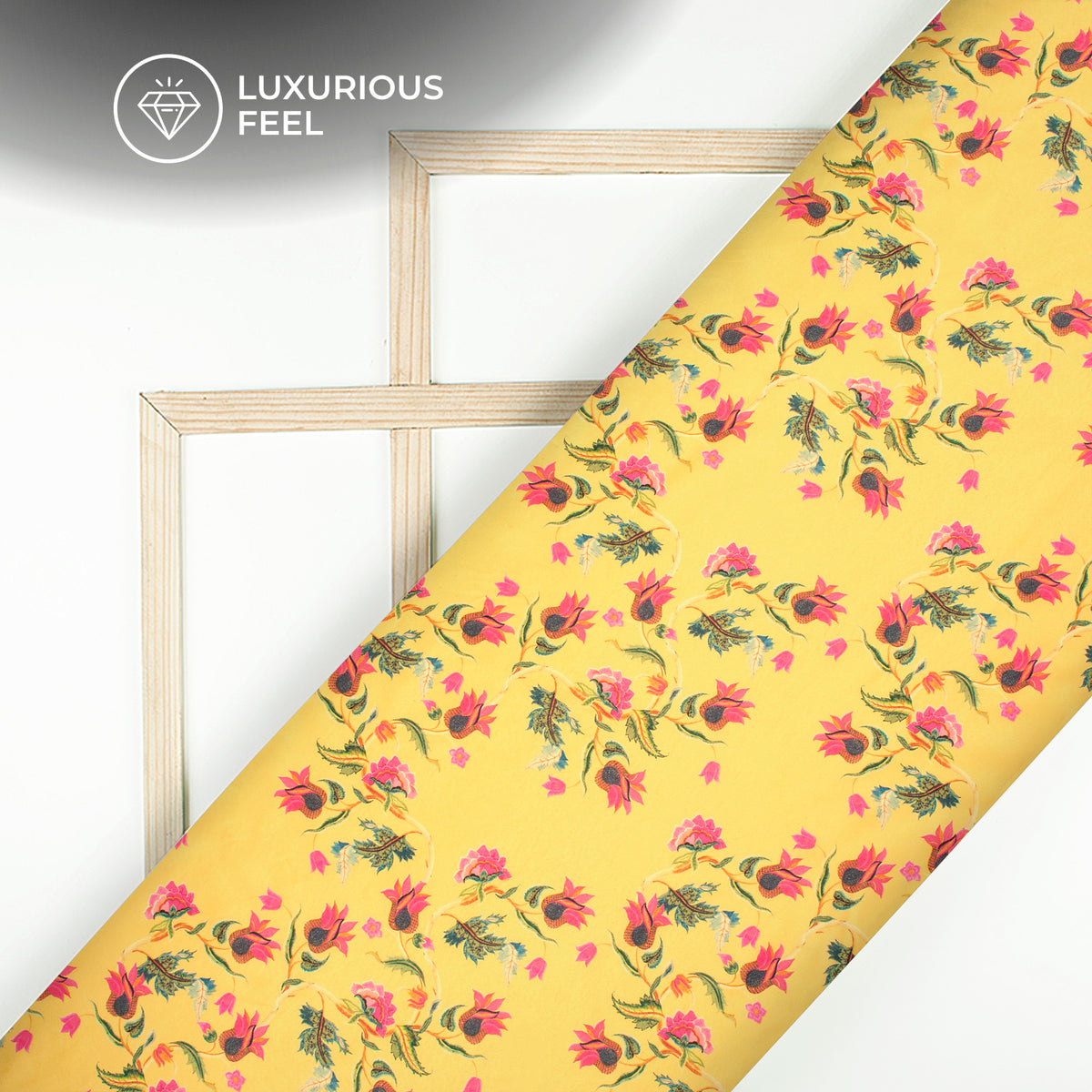 Mustard Yellow Floral Digital Print Lush Satin Fabric