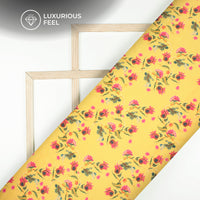 Mustard Yellow Floral Digital Print Lush Satin Fabric