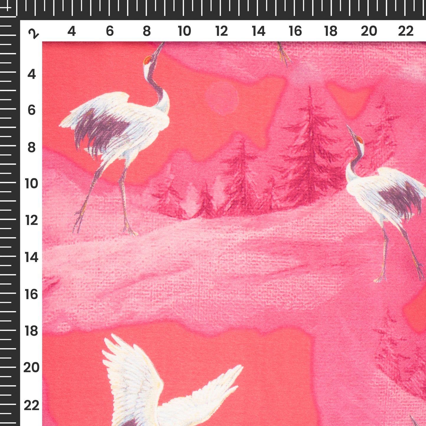 Punch Pink Bird Digital Print Japan Satin Fabric