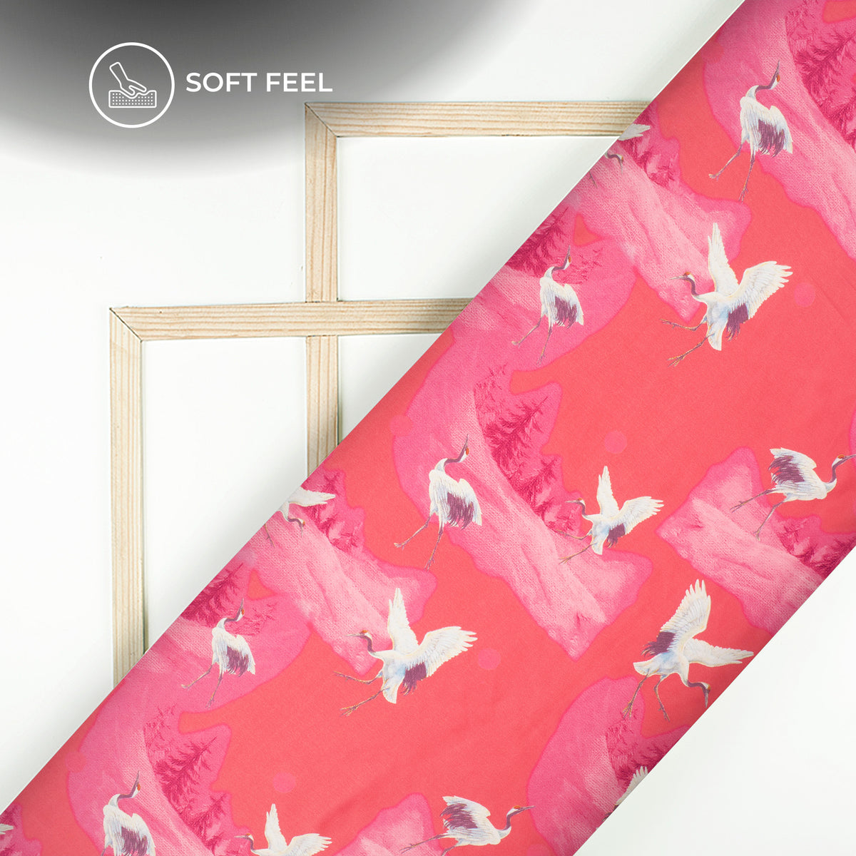 Punch Pink Bird Digital Print Japan Satin Fabric
