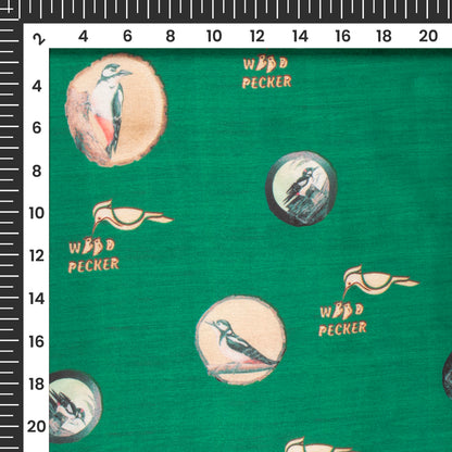 Castleton Green Bird Digital Print Japan Satin Fabric