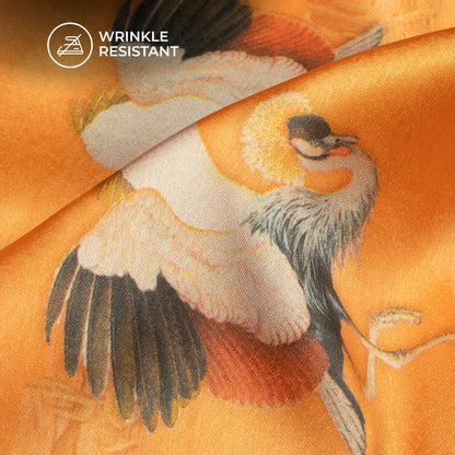Honey Orange Bird Digital Print Japan Satin Fabric