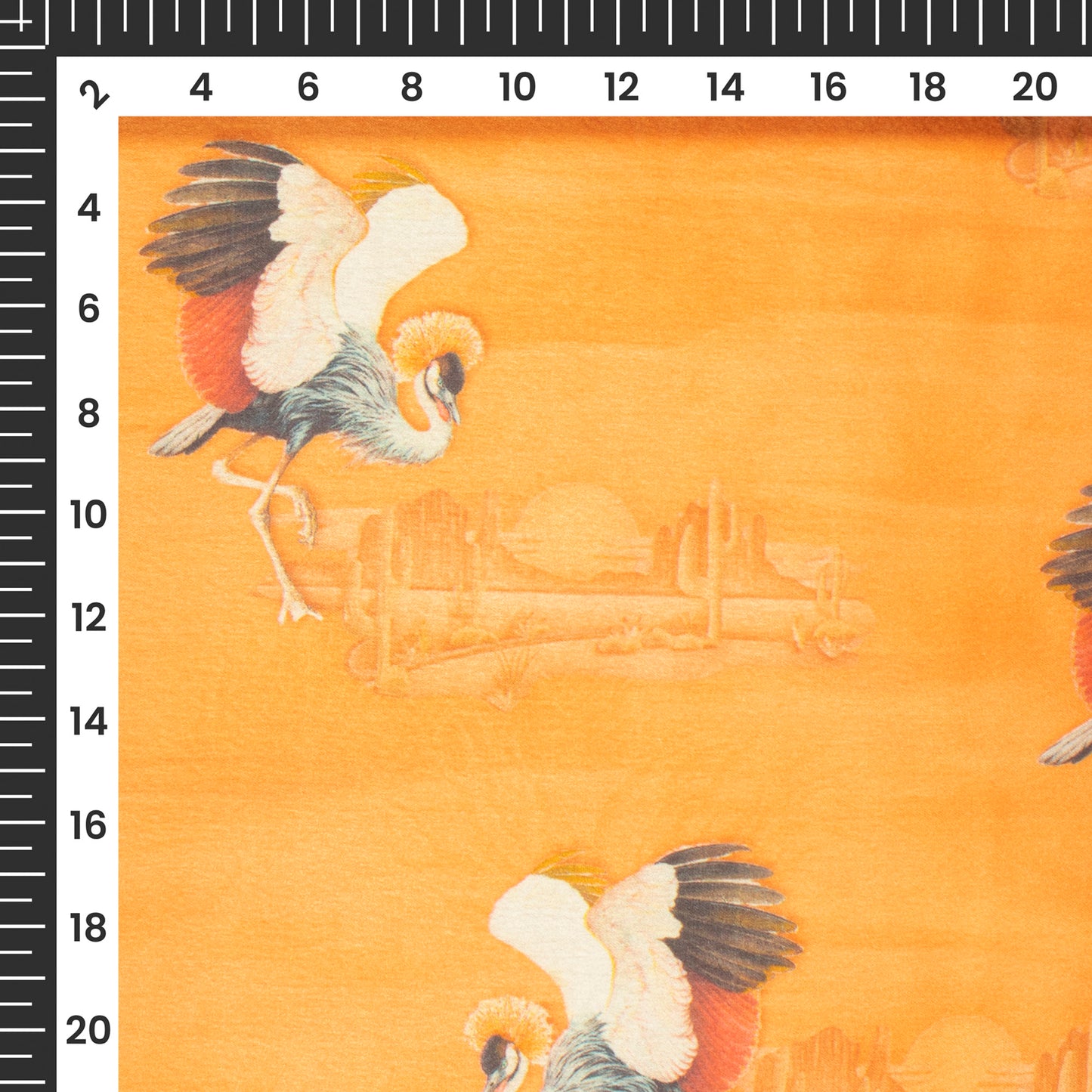 Honey Orange Bird Digital Print Japan Satin Fabric