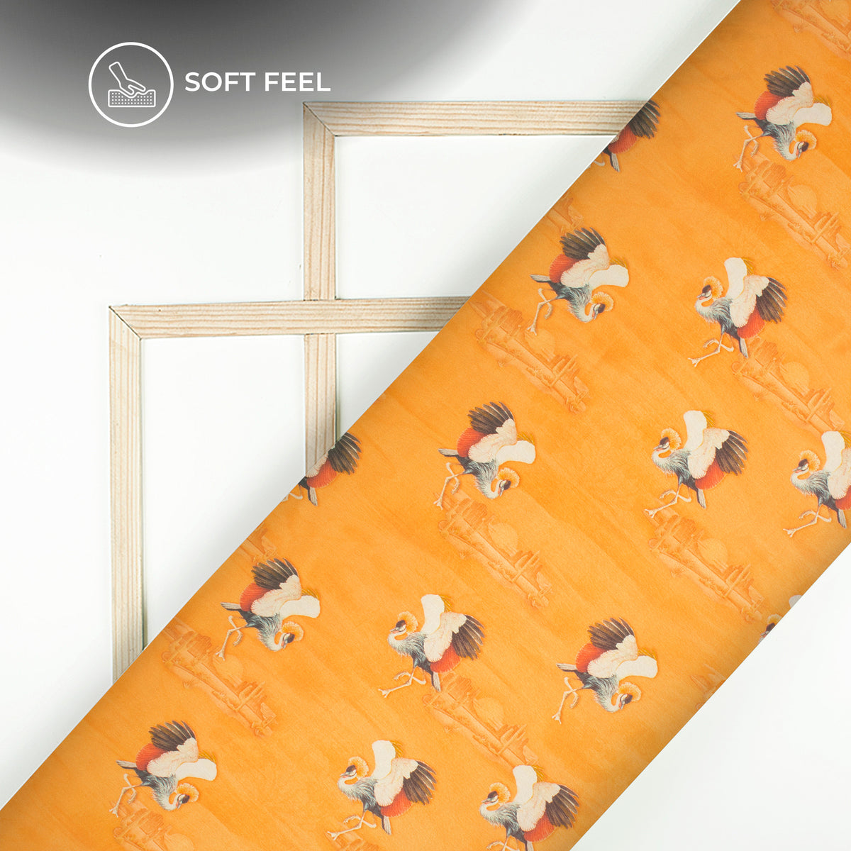 Honey Orange Bird Digital Print Japan Satin Fabric