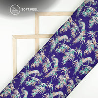 Indiigo Blue Peacock Digital Print Japan Satin Fabric