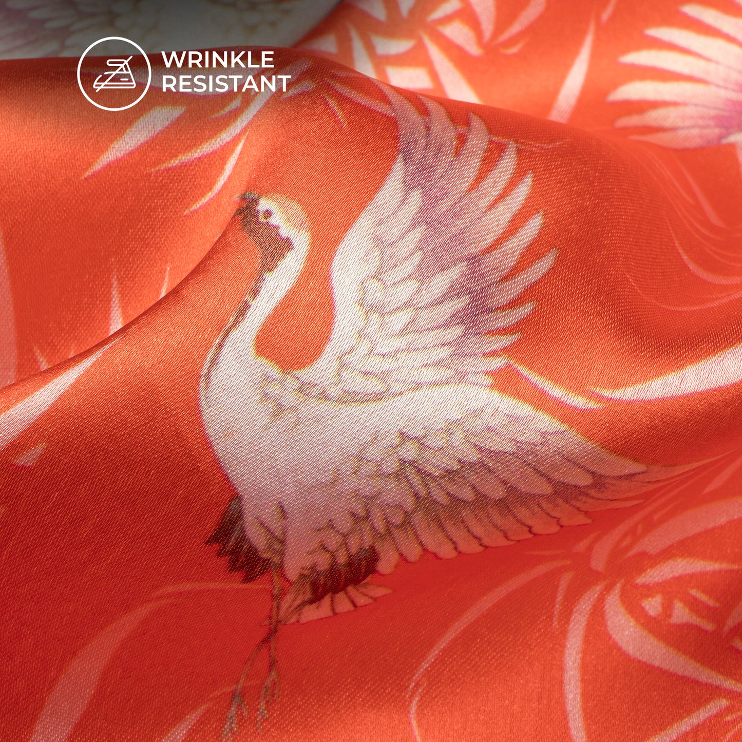 Rose Red Bird Digital Print Japan Satin Fabric