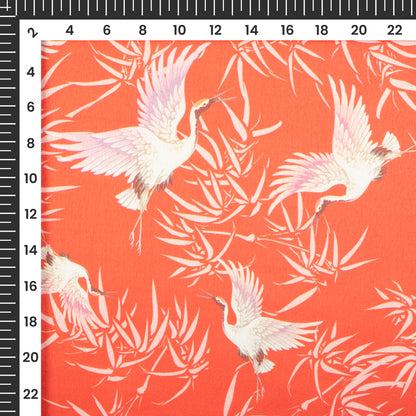 Rose Red Bird Digital Print Japan Satin Fabric