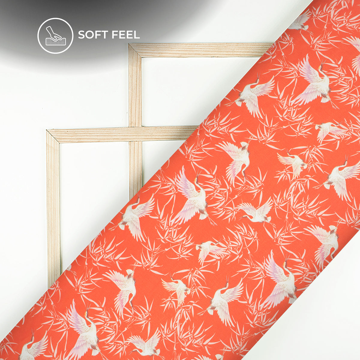 Rose Red Bird Digital Print Japan Satin Fabric