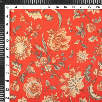 Candy Red Floral Digital Print Blend Pashmina Fabric