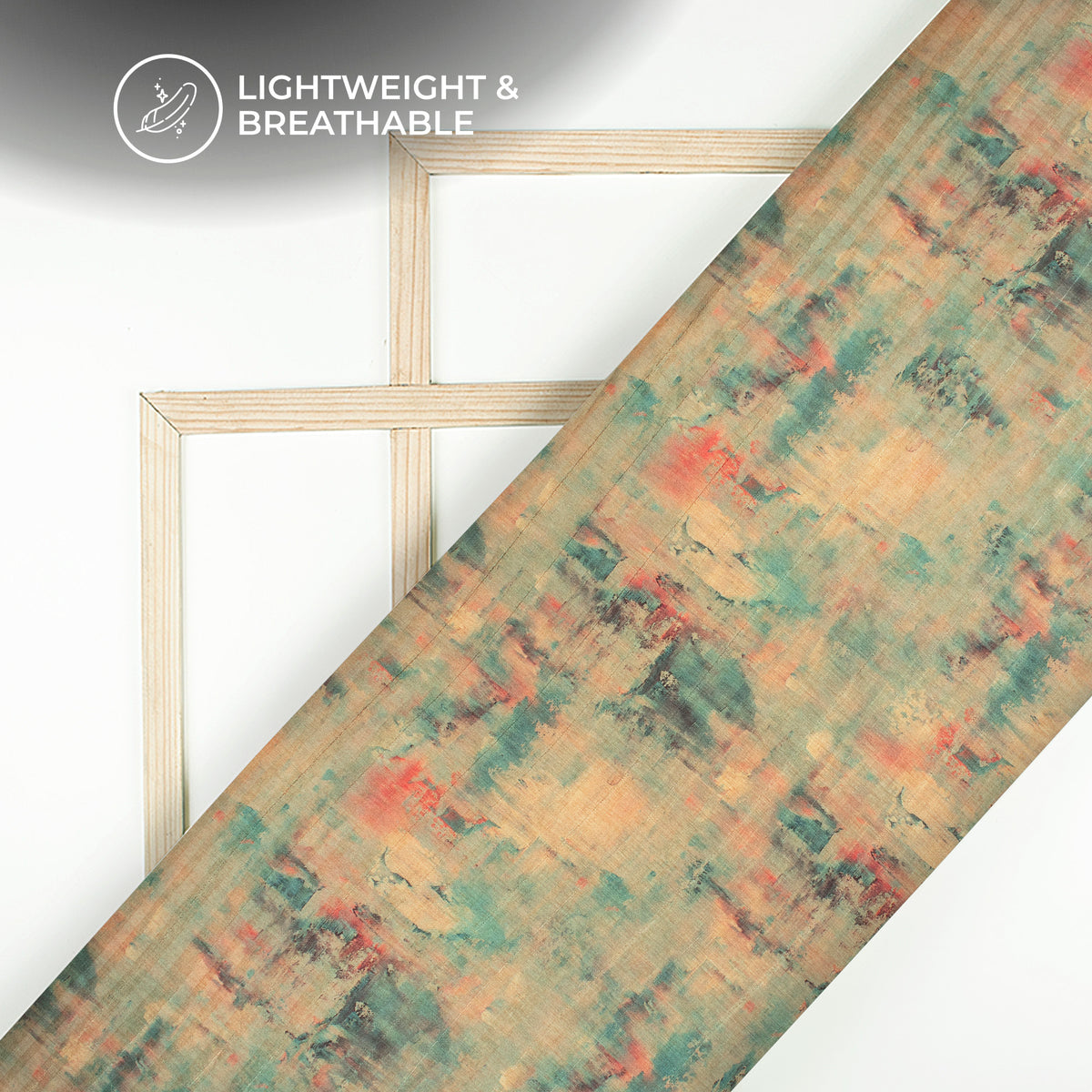 Cerulean Blue Abstract Digital Print Art Tusser Silk Fabric