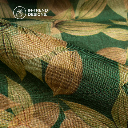 Pine Green Leaf Digital Print Art Tusser Silk Fabric